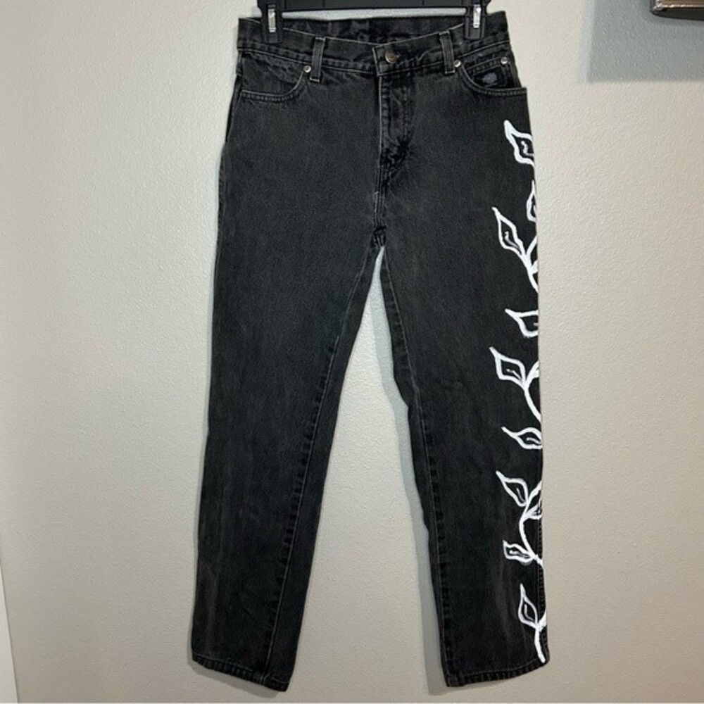 Harley Davidson y2k Vintage hand painted straight leg black jeans size 4 28"